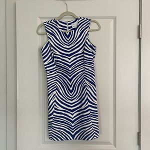 MILLY Zebra Print Sheath Dress - Size 2 Blue/White